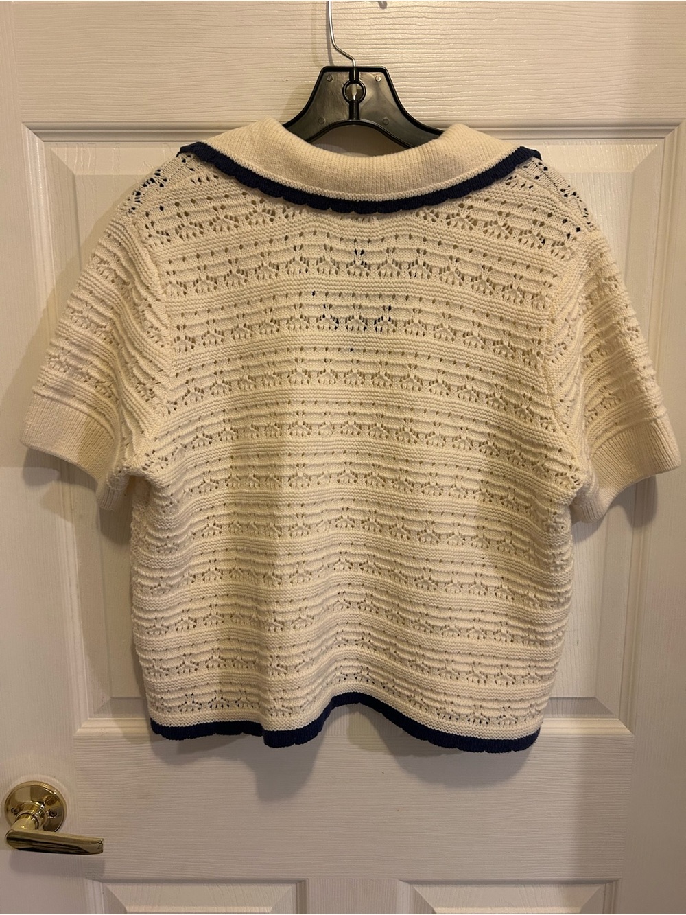 CAbi Cream Loom Pullover with Navy Trim - Picture 9 of 12